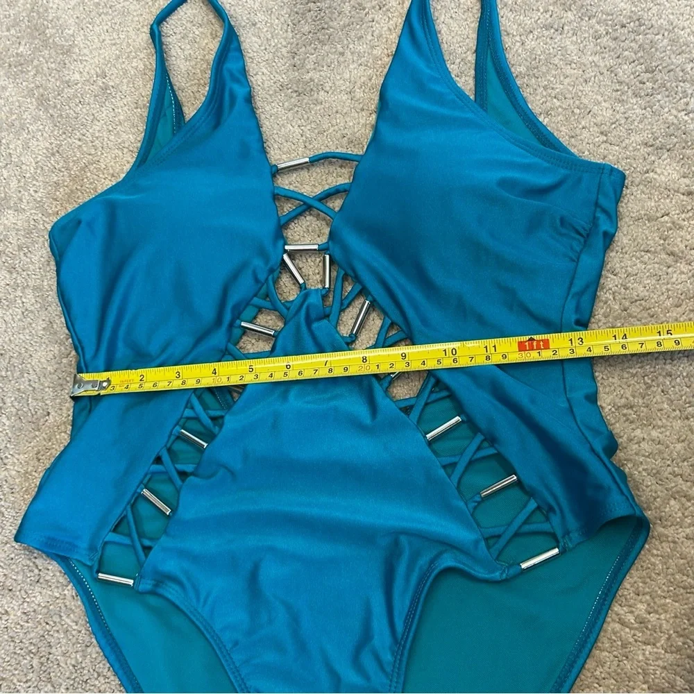 Tinibikini blue Cutout One-Piece Swimsuit Lace-Up Detail Beach Swimwear XL